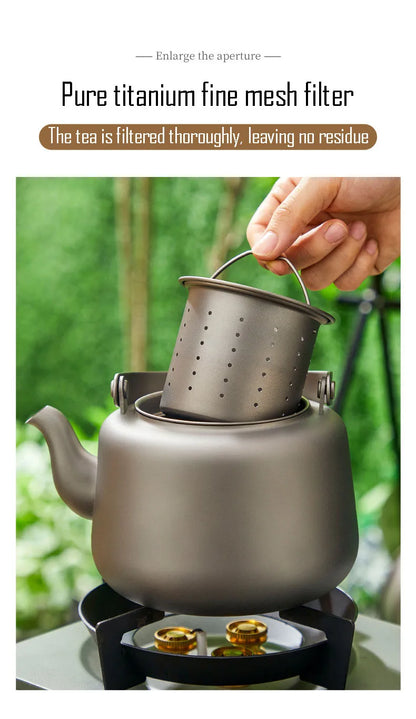 1.2L Pure Titanium Kettle,Can Be Heated,Sandblasting Process,Double Anti-ironing Foldable Handle,Filter Tea Leak,Home Teapot