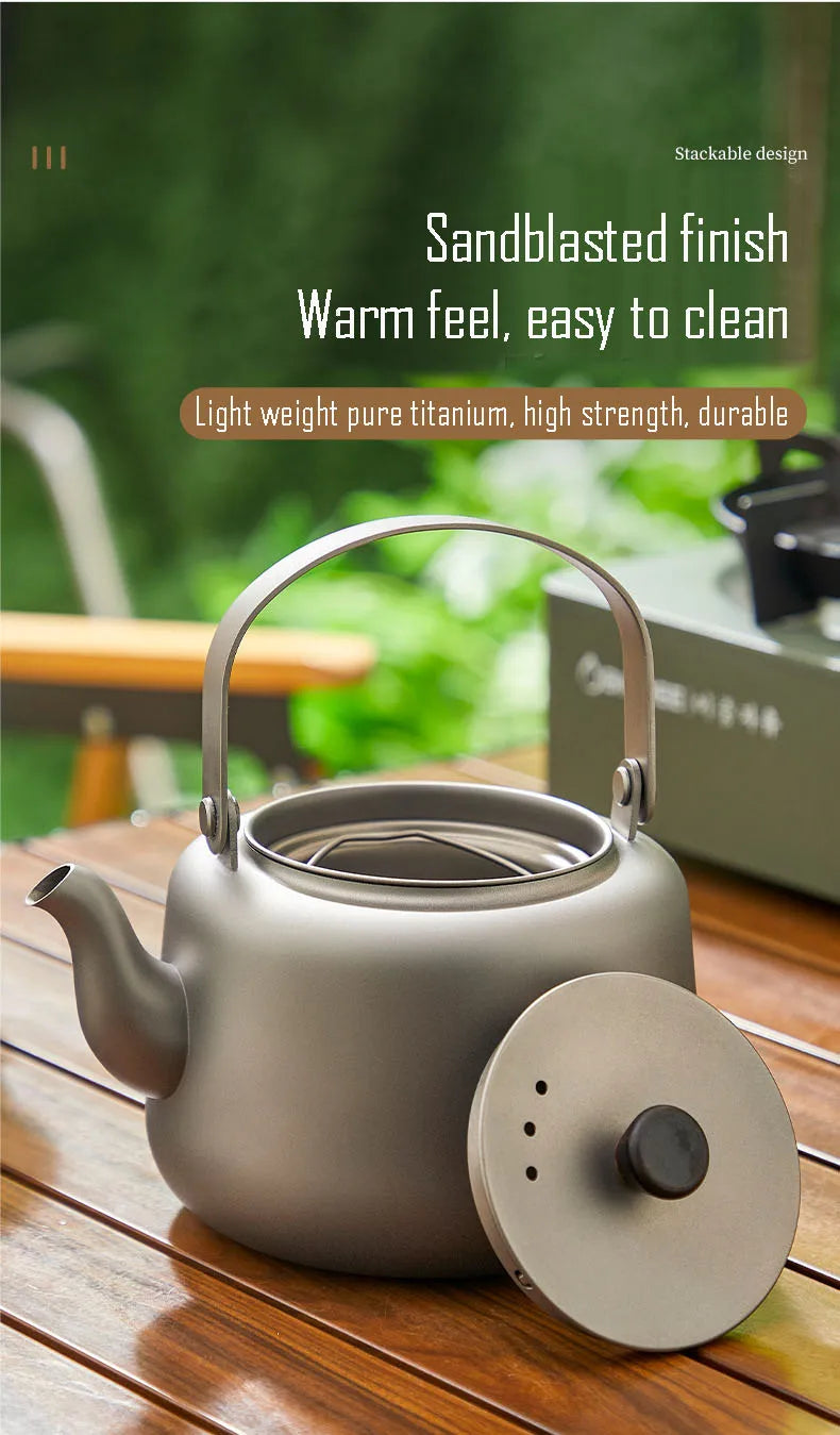 1.2L Pure Titanium Kettle,Can Be Heated,Sandblasting Process,Double Anti-ironing Foldable Handle,Filter Tea Leak,Home Teapot