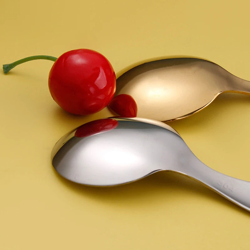 Cute Stainless Steel Spoon Short Handle Gold Ice Cream Tea Coffee Spoon Kids Spoon Kitchen Condiment Spice Scoop