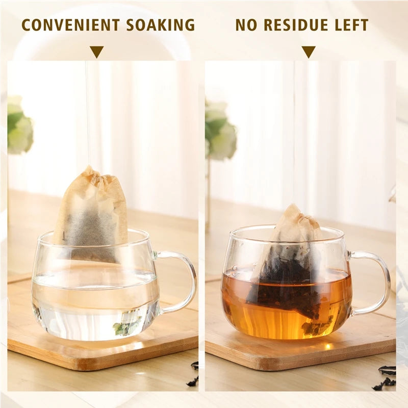 100Pcs Teabags Biodegradable Paper Tea Bag Drawstring Eco-Friendly Filter Empty Tea Bags Loose Leaf Tea Powder Herbal Medicine