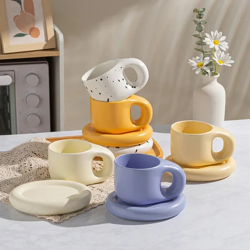 400ml Splash Ink Floriddle Ceramic Mug with Saucer Coffee Cups and Saucers Home Office Tea Cup Coffee Cups Korean Mug Ceramic Pl