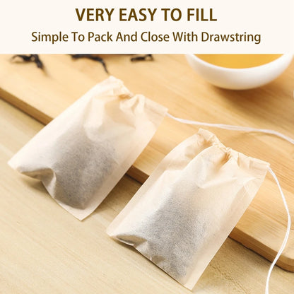 100Pcs Teabags Biodegradable Paper Tea Bag Drawstring Eco-Friendly Filter Empty Tea Bags Loose Leaf Tea Powder Herbal Medicine