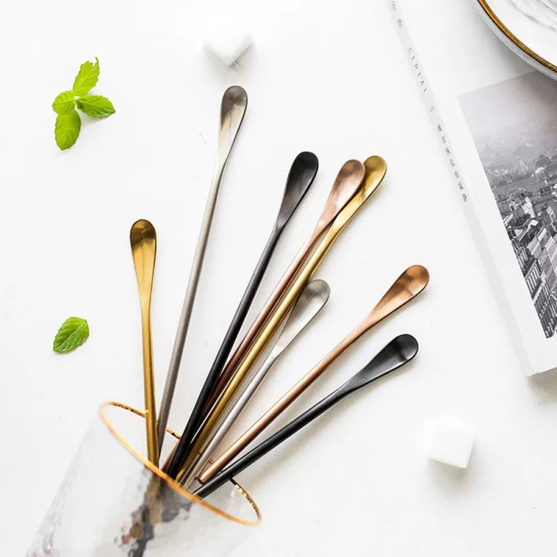 Stainless Steel Long Handle Mixing Stirring Square Head Stirring Coffee Spoon Ices Creams Dessert Tea Spoon For Picnic Kitchen