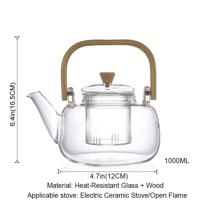 Handle Glass Tea pot Heat-Resistant Teapot Flower Tea Kettle Large Clear Fruit Juice Container Ceramic Teapot Holder Base