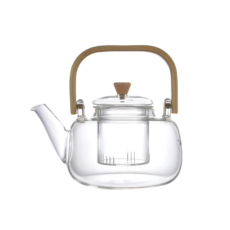 Handle Glass Tea pot Heat-Resistant Teapot Flower Tea Kettle Large Clear Fruit Juice Container Ceramic Teapot Holder Base