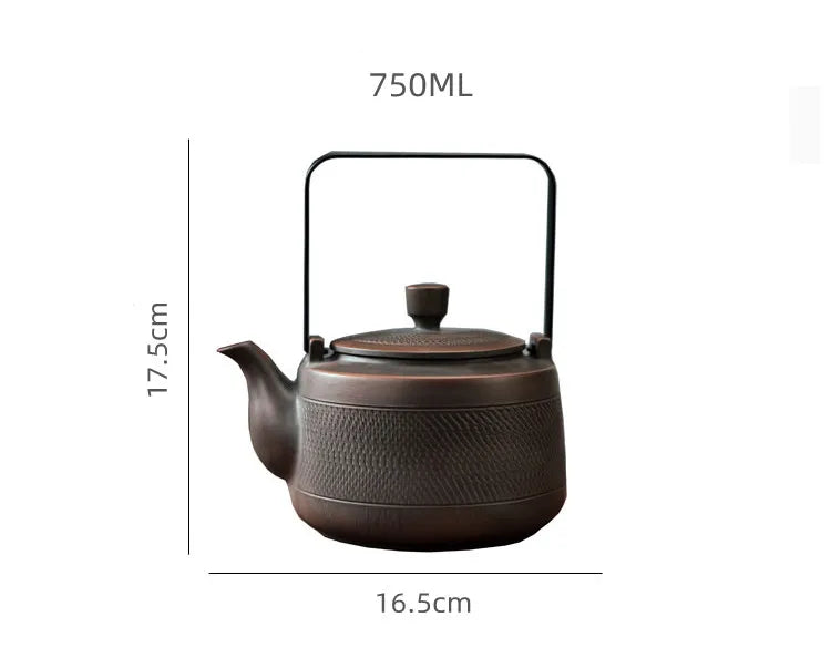 750ML Pottery Teapot Tea Maker Single Pot Large Size Pure Manual  Ceramic Large-capacity Teapot Lifting Beam Pot