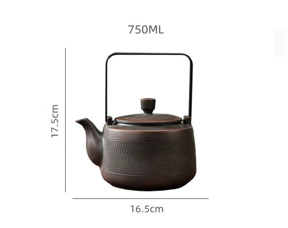 750ML Pottery Teapot Tea Maker Single Pot Large Size Pure Manual  Ceramic Large-capacity Teapot Lifting Beam Pot