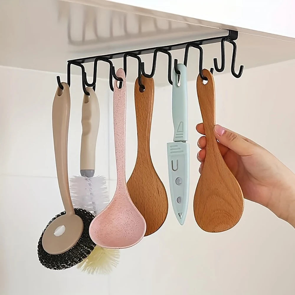 1PC Cabinet Mug Hook, 6-hooks/12-hooks Hanging Cup Holder, Multifunctional Wardrobe Row Hook Organizer Save Storage Space