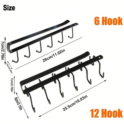 1PC Cabinet Mug Hook, 6-hooks/12-hooks Hanging Cup Holder, Multifunctional Wardrobe Row Hook Organizer Save Storage Space