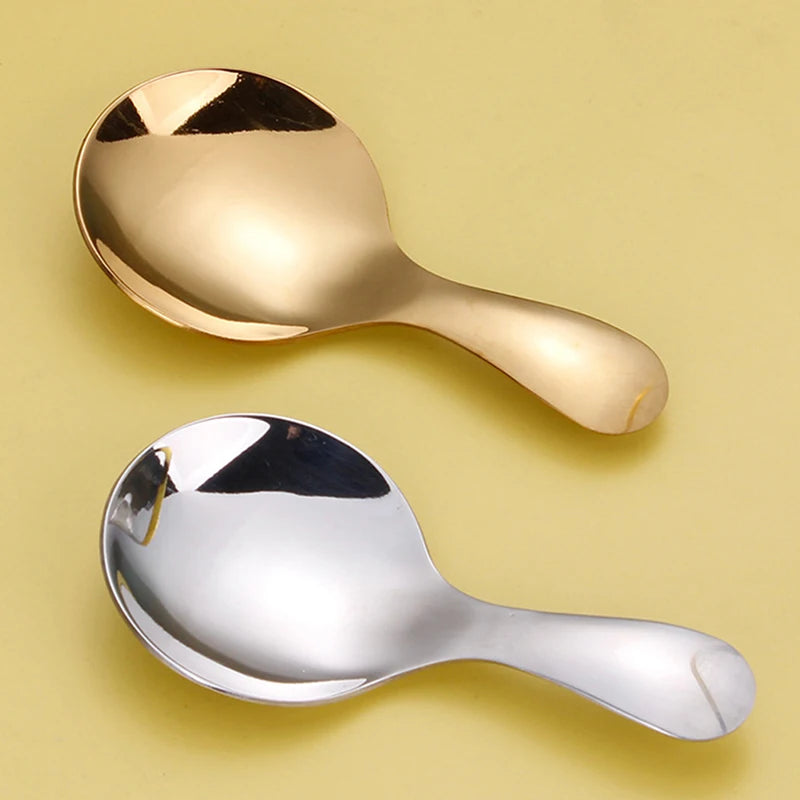 Cute Stainless Steel Spoon Short Handle Gold Ice Cream Tea Coffee Spoon Kids Spoon Kitchen Condiment Spice Scoop