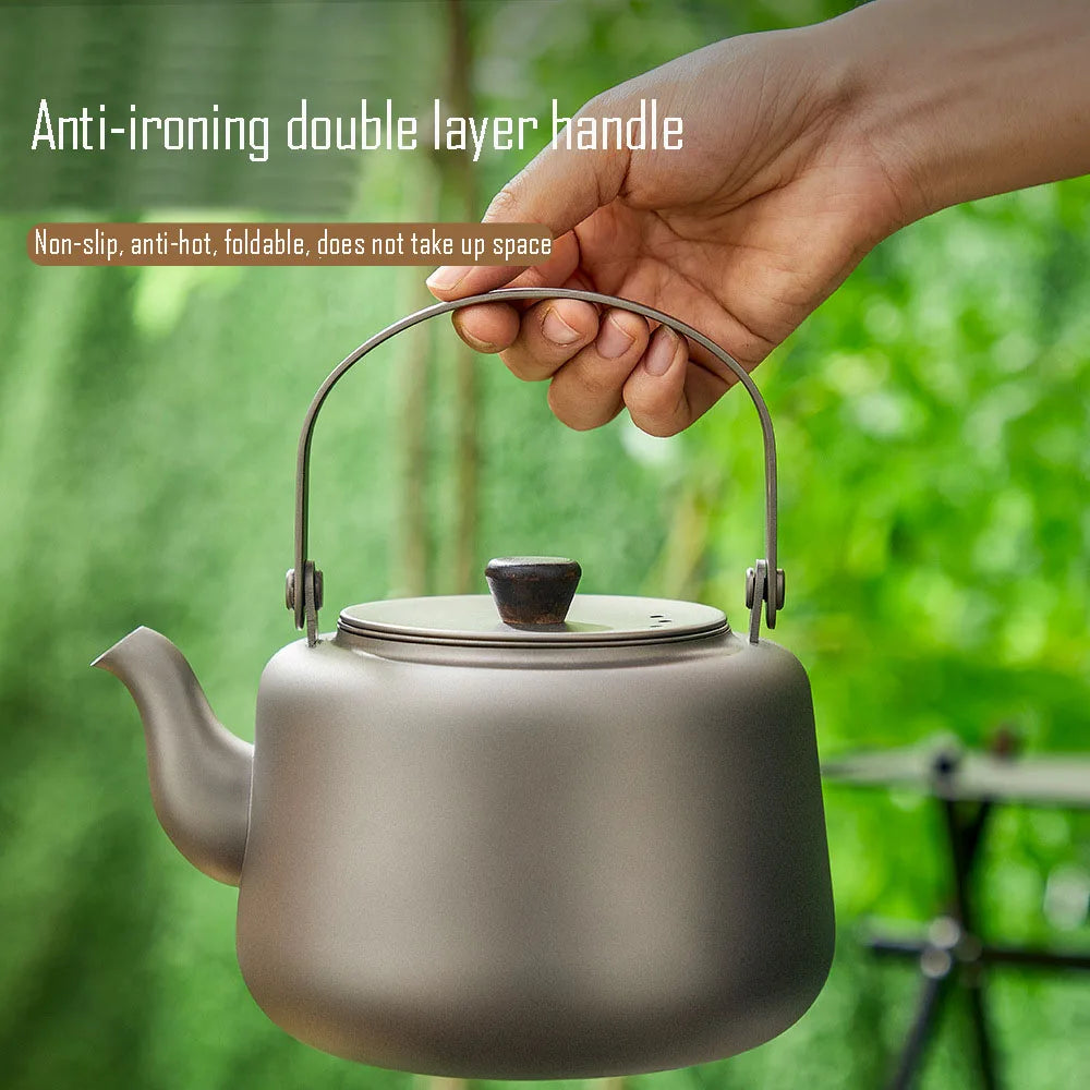 1.2L Pure Titanium Kettle,Can Be Heated,Sandblasting Process,Double Anti-ironing Foldable Handle,Filter Tea Leak,Home Teapot