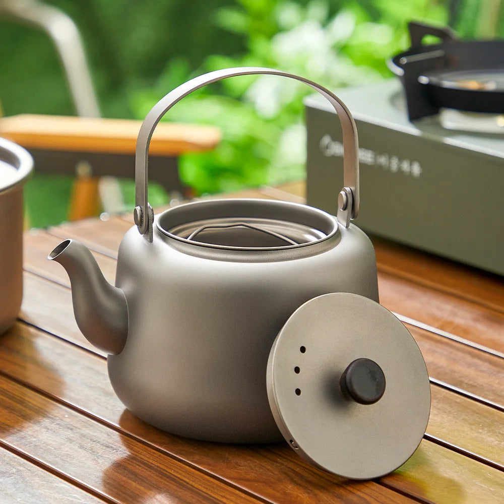 1.2L Pure Titanium Kettle,Can Be Heated,Sandblasting Process,Double Anti-ironing Foldable Handle,Filter Tea Leak,Home Teapot