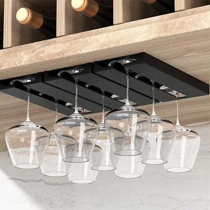 Kitchen Under Cabinet Free Punching Holder Wine Glass Rack Multi-function Classification Stemware Glass Cup Hanging Holder