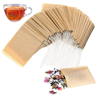 100Pcs Teabags Biodegradable Paper Tea Bag Drawstring Eco-Friendly Filter Empty Tea Bags Loose Leaf Tea Powder Herbal Medicine