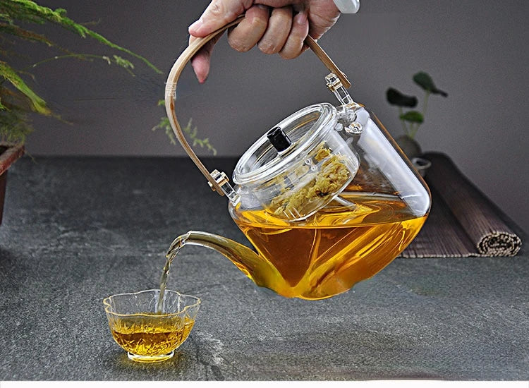 Kettle Electric Pottery Stove Heating Filter Glass Steaming Teapot Tea Cooker Flower Tea Pot Flat Bamboo Lifting Beam Pot