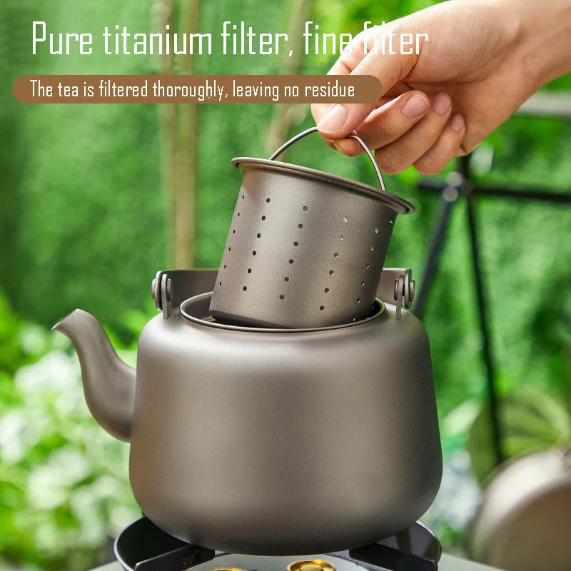 1.2L Pure Titanium Kettle,Can Be Heated,Sandblasting Process,Double Anti-ironing Foldable Handle,Filter Tea Leak,Home Teapot