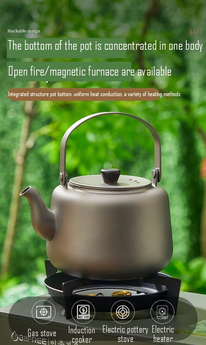 1.2L Pure Titanium Kettle,Can Be Heated,Sandblasting Process,Double Anti-ironing Foldable Handle,Filter Tea Leak,Home Teapot