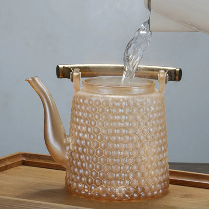 Hammer Patterned Glass Teapot with Tea Infuser Large Capacity Tea Pot Portable Heat Resistant Coffee Puer Tea Kettle Teaware