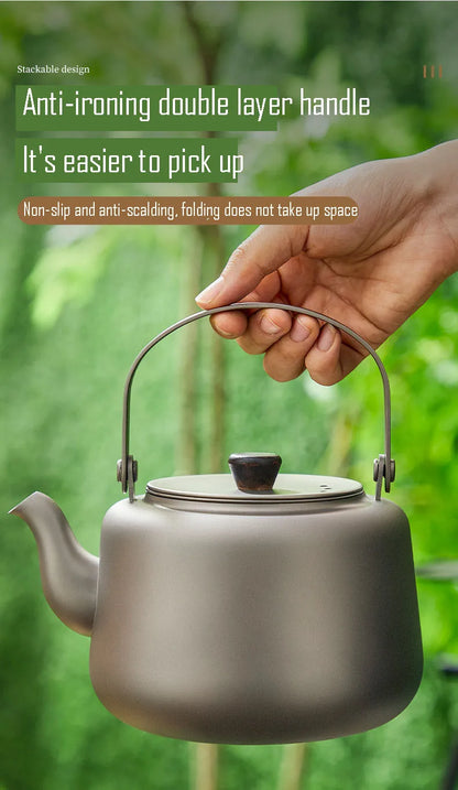 1.2L Pure Titanium Kettle,Can Be Heated,Sandblasting Process,Double Anti-ironing Foldable Handle,Filter Tea Leak,Home Teapot