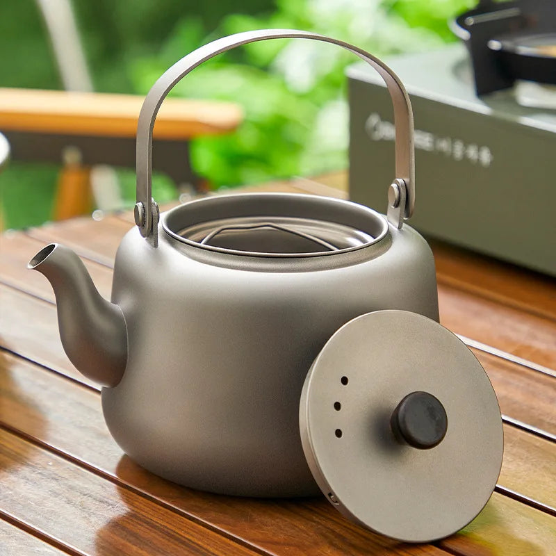 1.2L Pure Titanium Kettle,Can Be Heated,Sandblasting Process,Double Anti-ironing Foldable Handle,Filter Tea Leak,Home Teapot