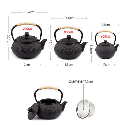 Iron Tea Pot with Stainless Steel Infuser Cast Iron Teapot Tea Kettle for Boiling Water Oolong Tea 600/800/1200ML